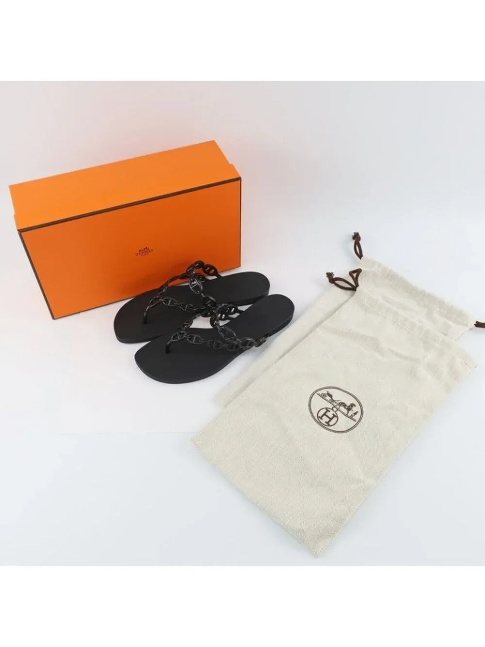 Hermes Island Sandals Chaine D'ancre Black Rubber Size 36 - Picture 9 of 10